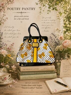 Betsey Johnson Golden Bow with Vegan “Patent Leather” Satchel ✨💫🎀